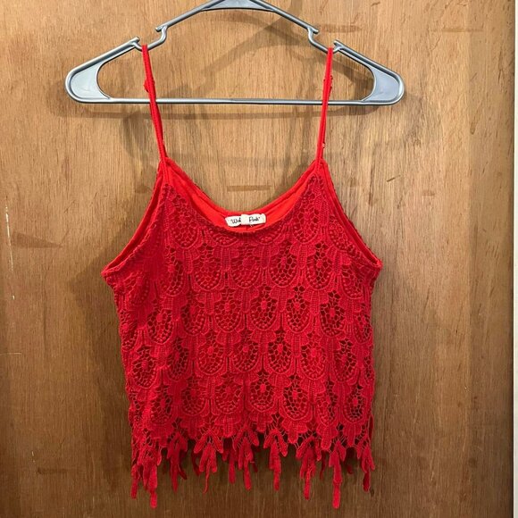 🐻Size S - Wishful Park - Red Lace Cropped Sleeveless Top - Picture 1 of 7